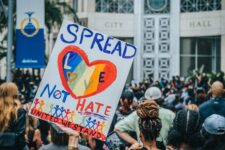 colorful handmade protest sign